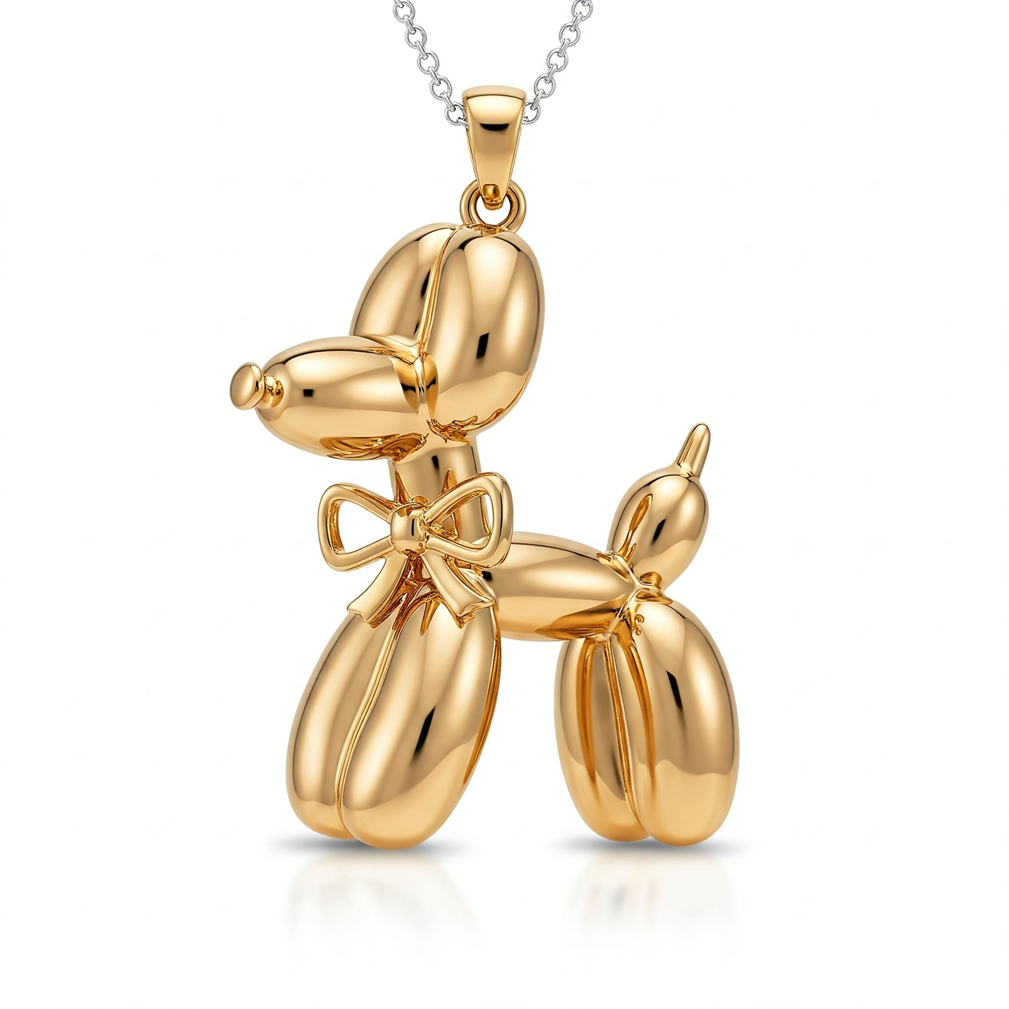 Balloon Dog Pendant Necklace with Bow Tie in Stainless Steel